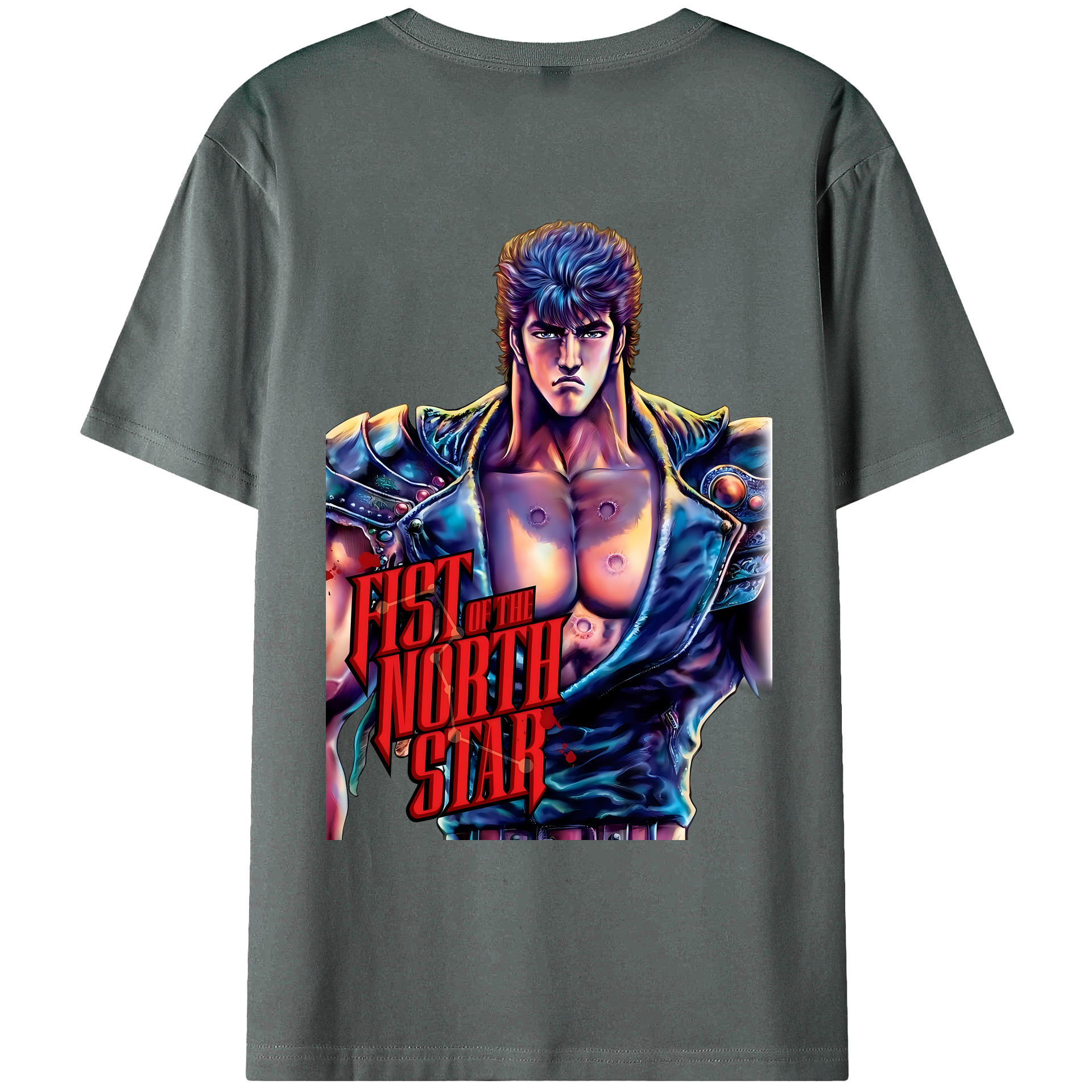 （画像用） 北斗の拳 Fist of the North Star 綿100％ メンズ半袖Tシャツ（バックプリント） 通気性